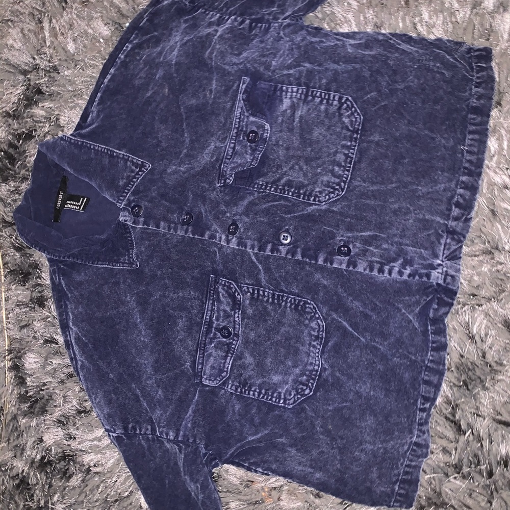 Blue button up crop top
